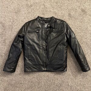 Lucky Brand Black Faux Leather Bomber Jacket with Zip Chest Pocket size 7